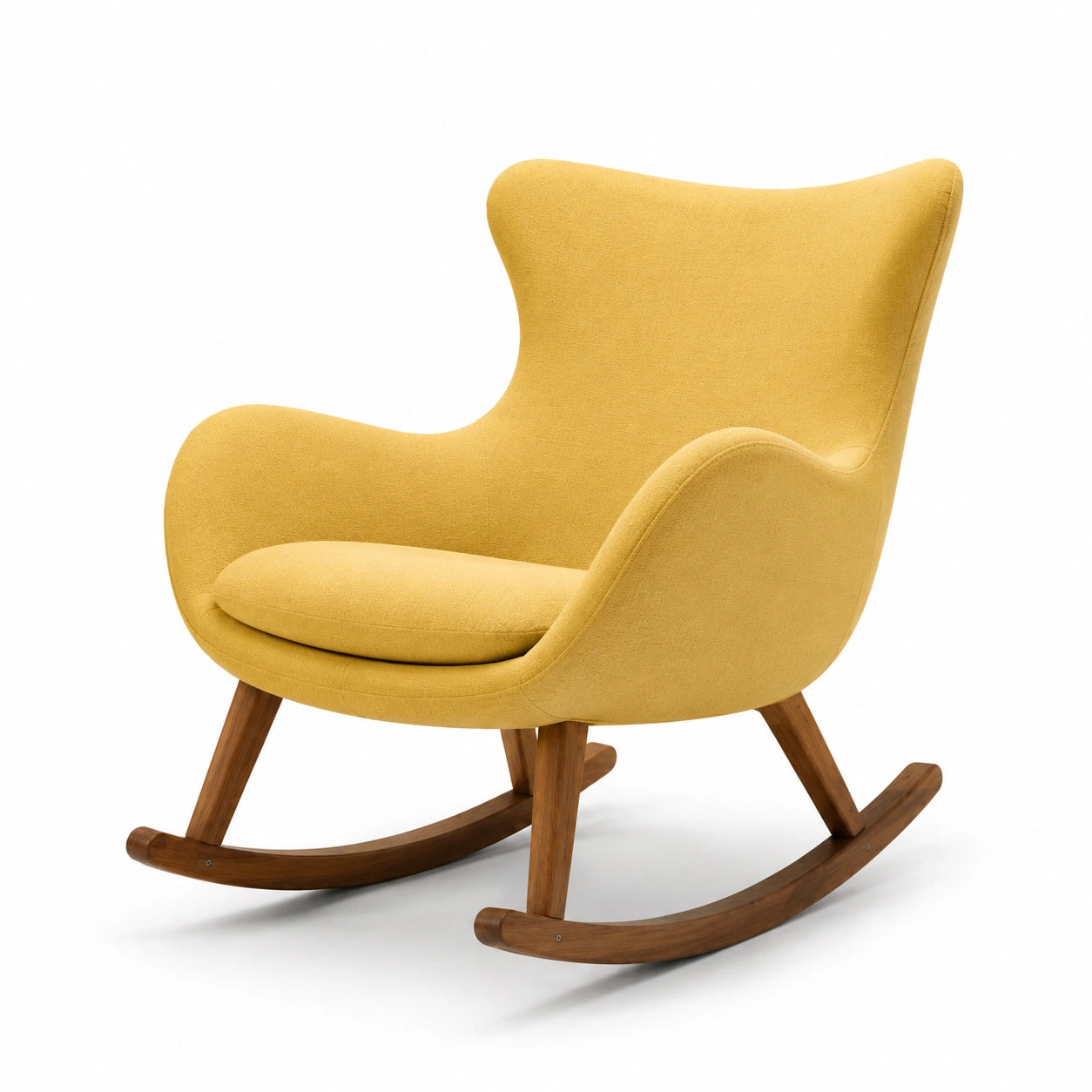 Mecedora de Tela de Poliéster Amarilla con Base de Madera Maciza