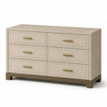 Cómoda de Madera con 9 Cajones y Tiradores de Metal Beige, Tamaño 150x45x80 cm