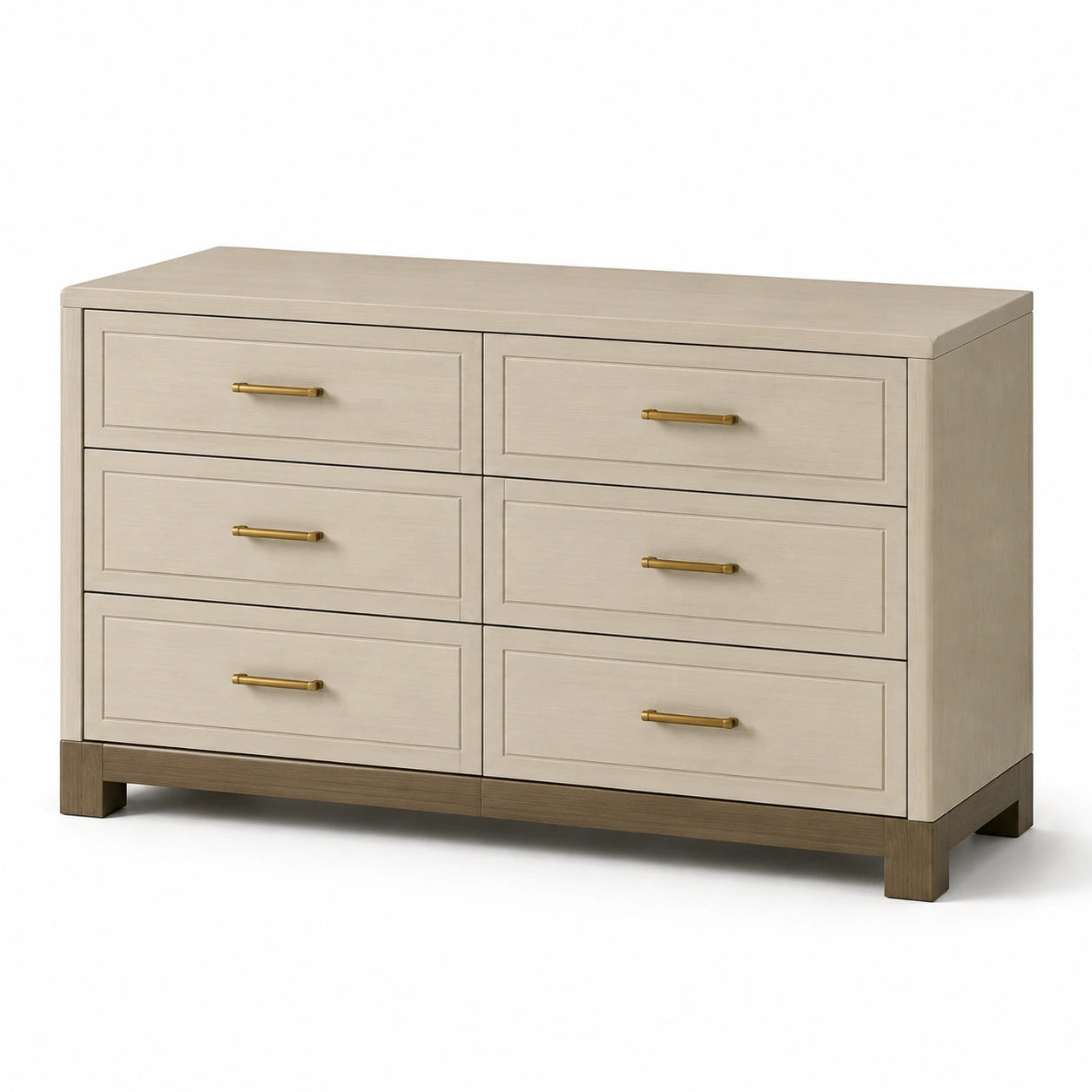 Cómoda de Madera con 9 Cajones y Tiradores de Metal Beige, Tamaño 150x45x80 cm