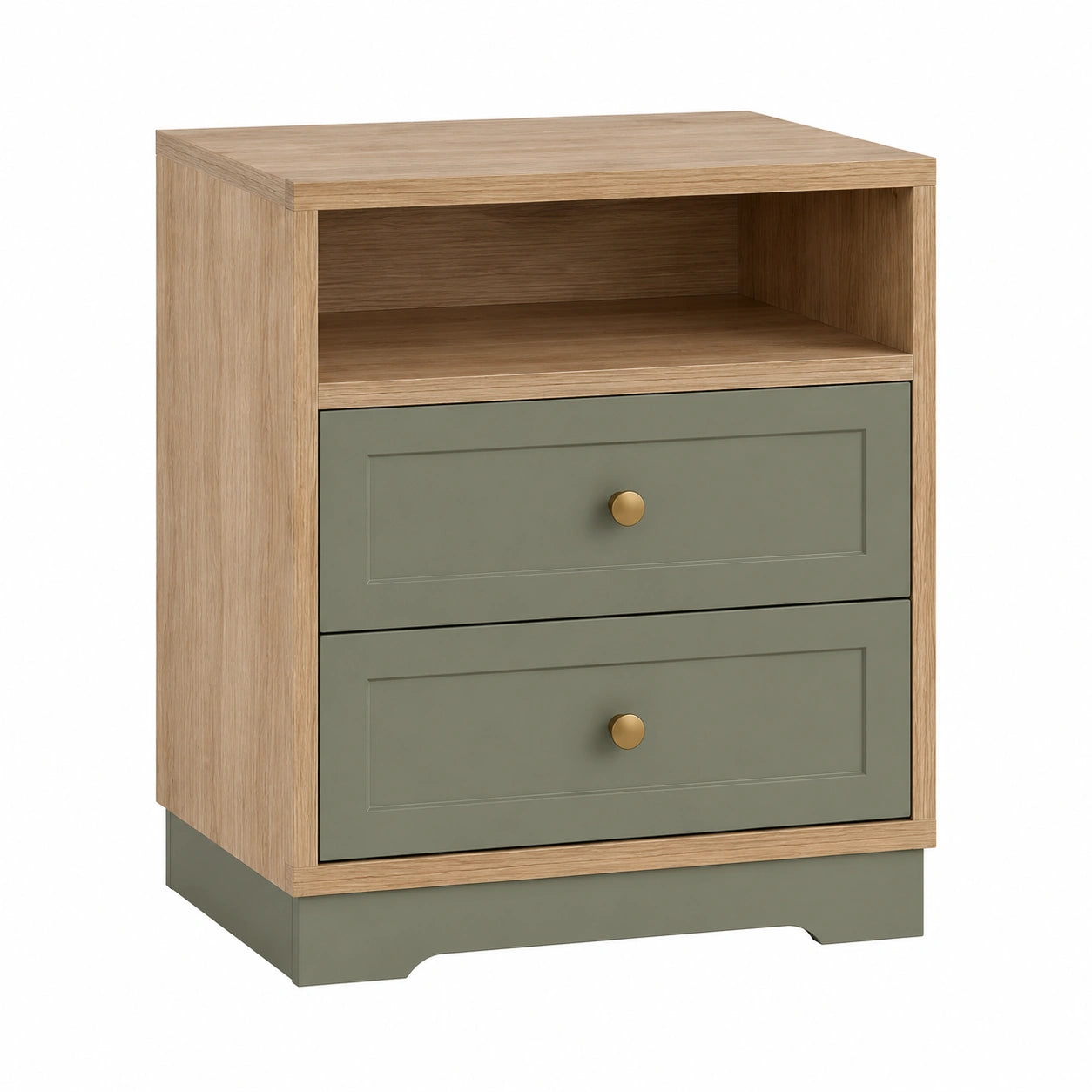 Mesita de noche de madera contrachapada con cajones beige