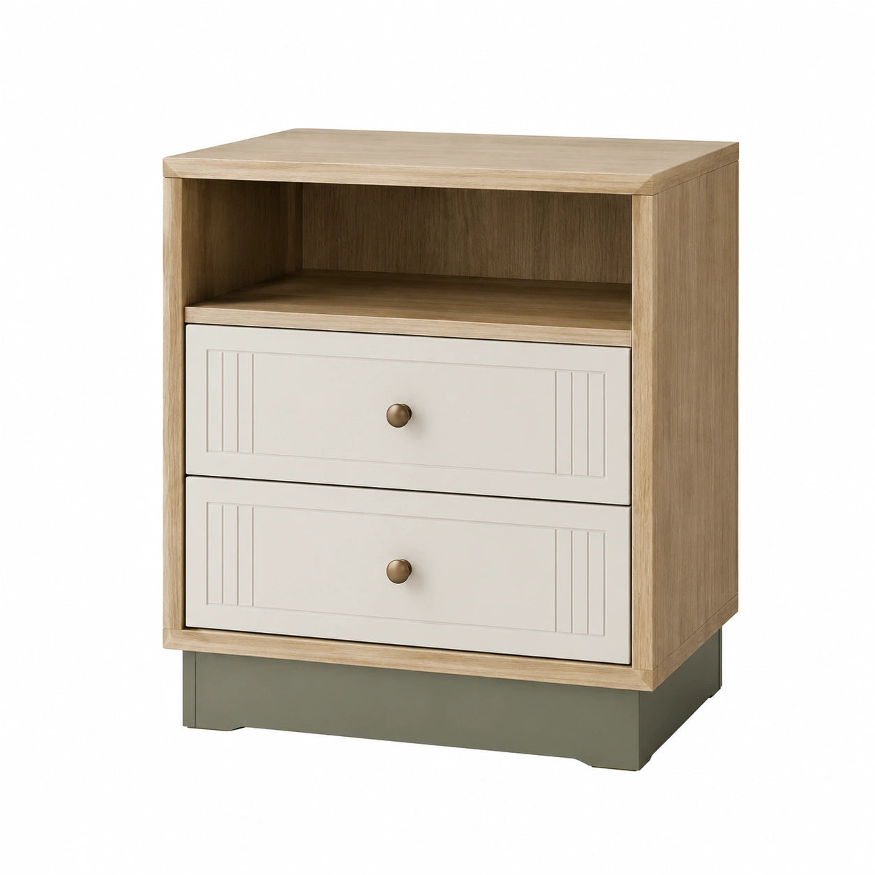 Mesita de noche de madera de roble y MDF con 2 cajones
