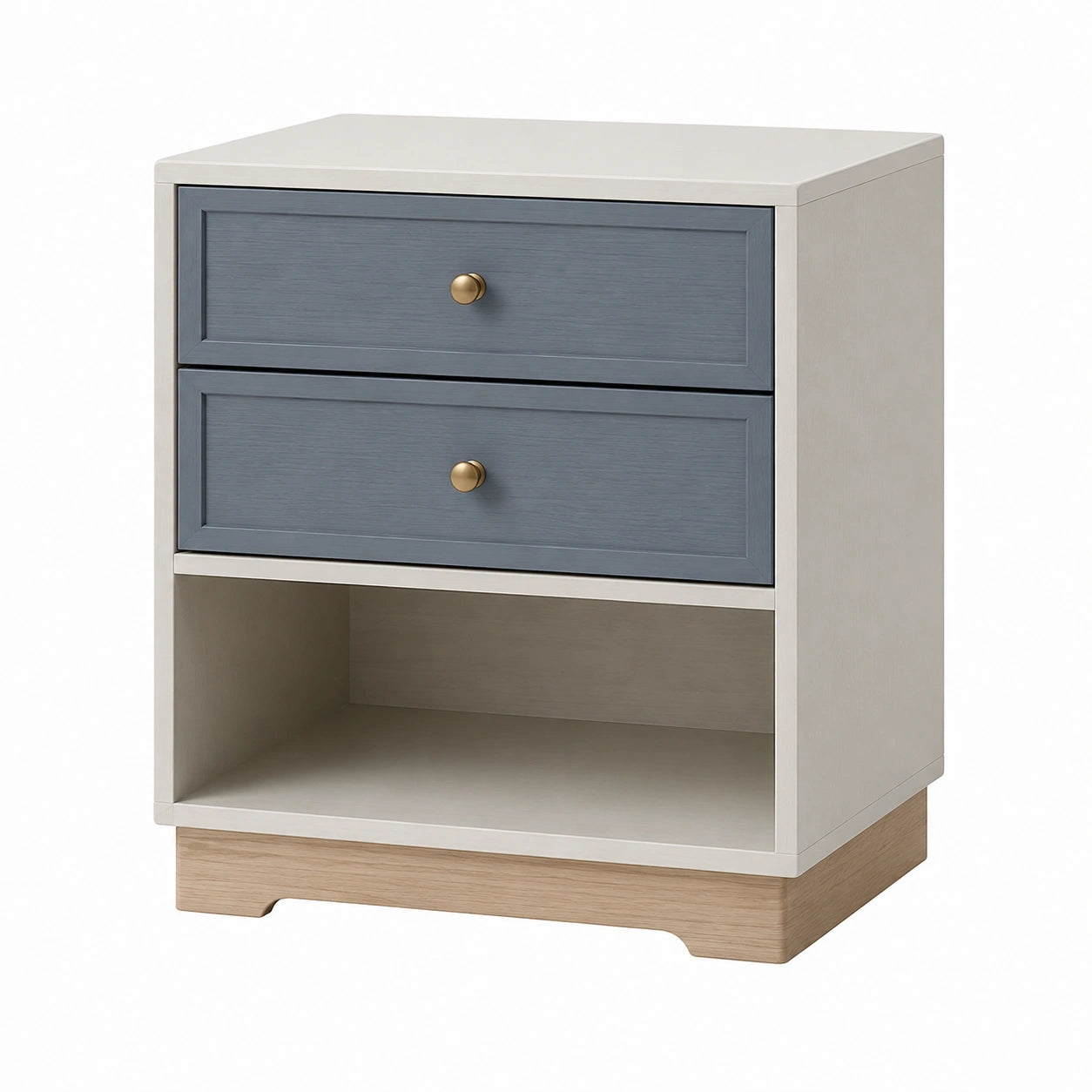 Mesita de noche de madera con cajones Roble, Beige y Azul