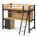 Cama alta de madera con escritorio y escalera, 196x95x174 cm