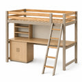 Cama alta con escritorio y cajonera de madera y metal, color Marrón/Blanco