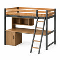Cama alta con escritorio de madera y metal 200x100x180 cm Marrón/Negro
