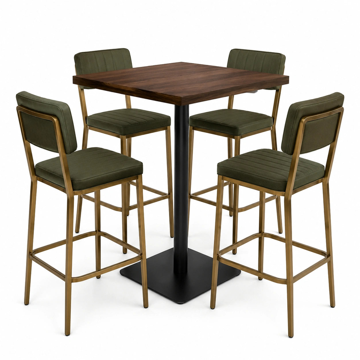 Juego de Mesa Alta con 4 Taburetes de Cuero Sintético y Estructura Metálica