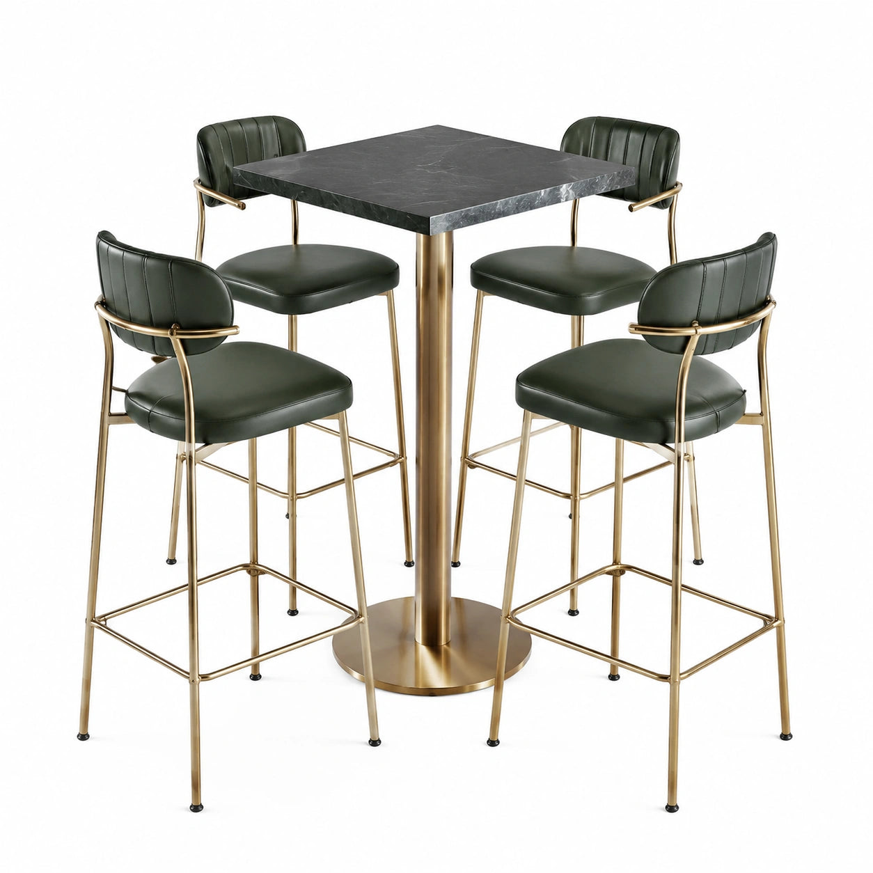 Juego de Mesa de Bar Cuadrada con Taburetes de Cuero Marrón