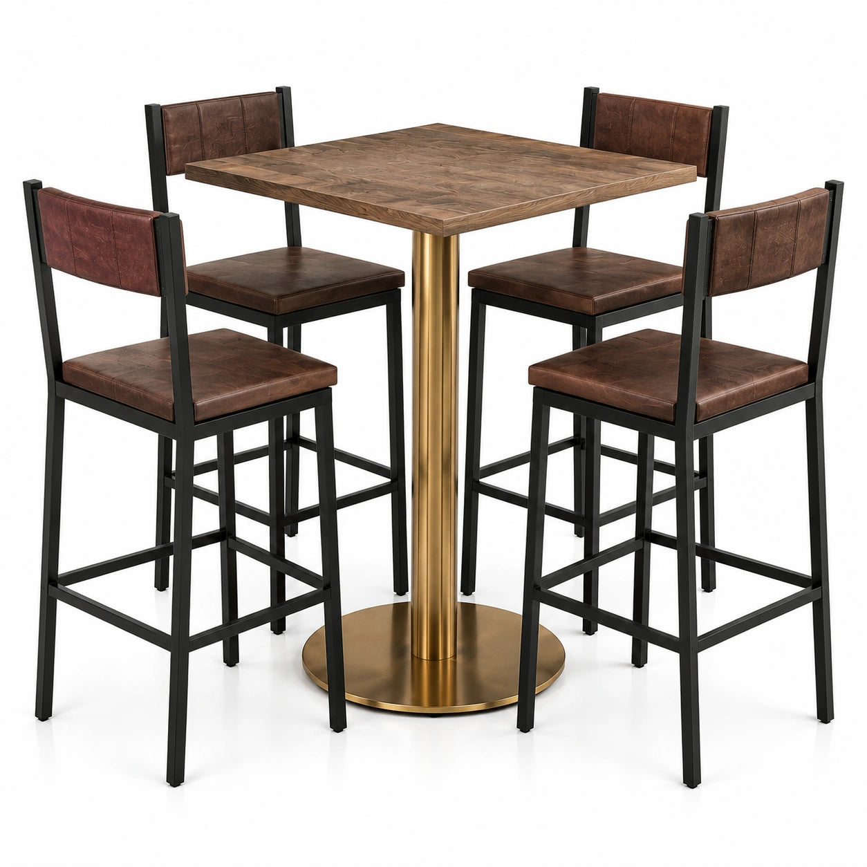 Conjunto de Mesa y 4 Taburetes de Metal y Madera, Negro y Madera