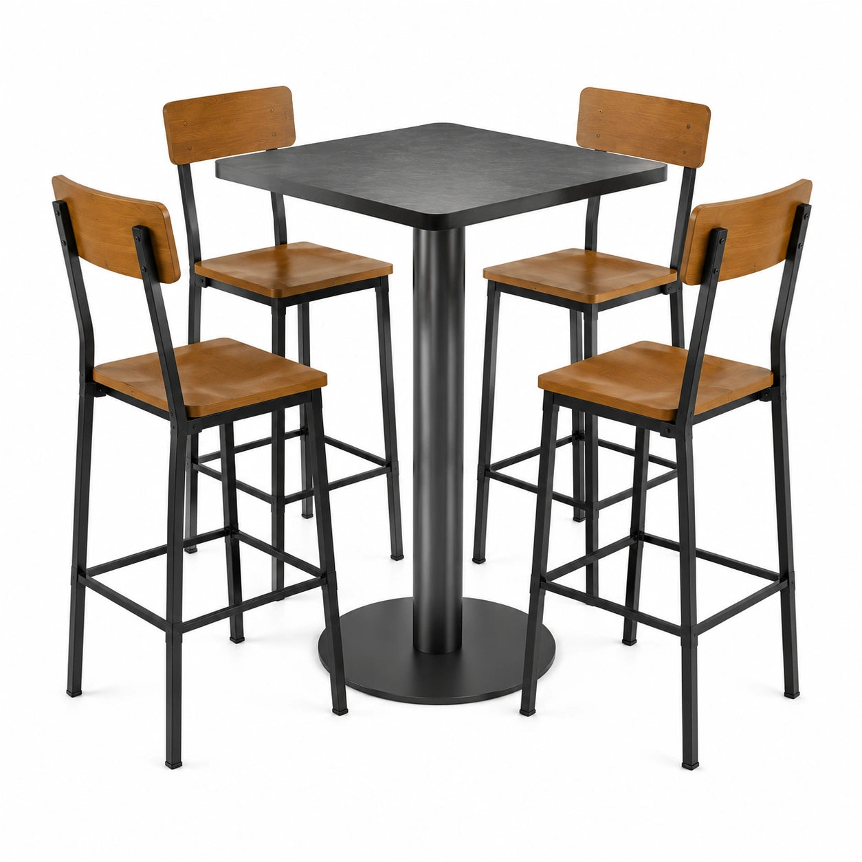 Conjunto de Mesa Alta Redonda de Madera y Metal con 4 Sillas