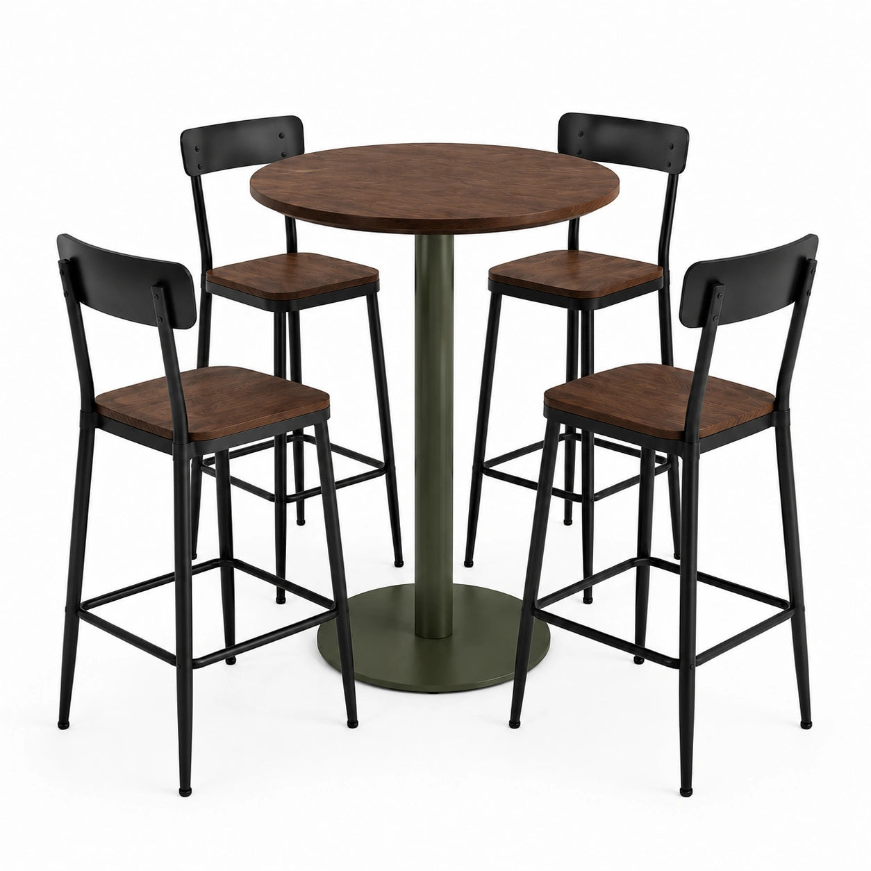 Conjunto de Mesa Alta y Sillas de Acero y Cuero Sintético