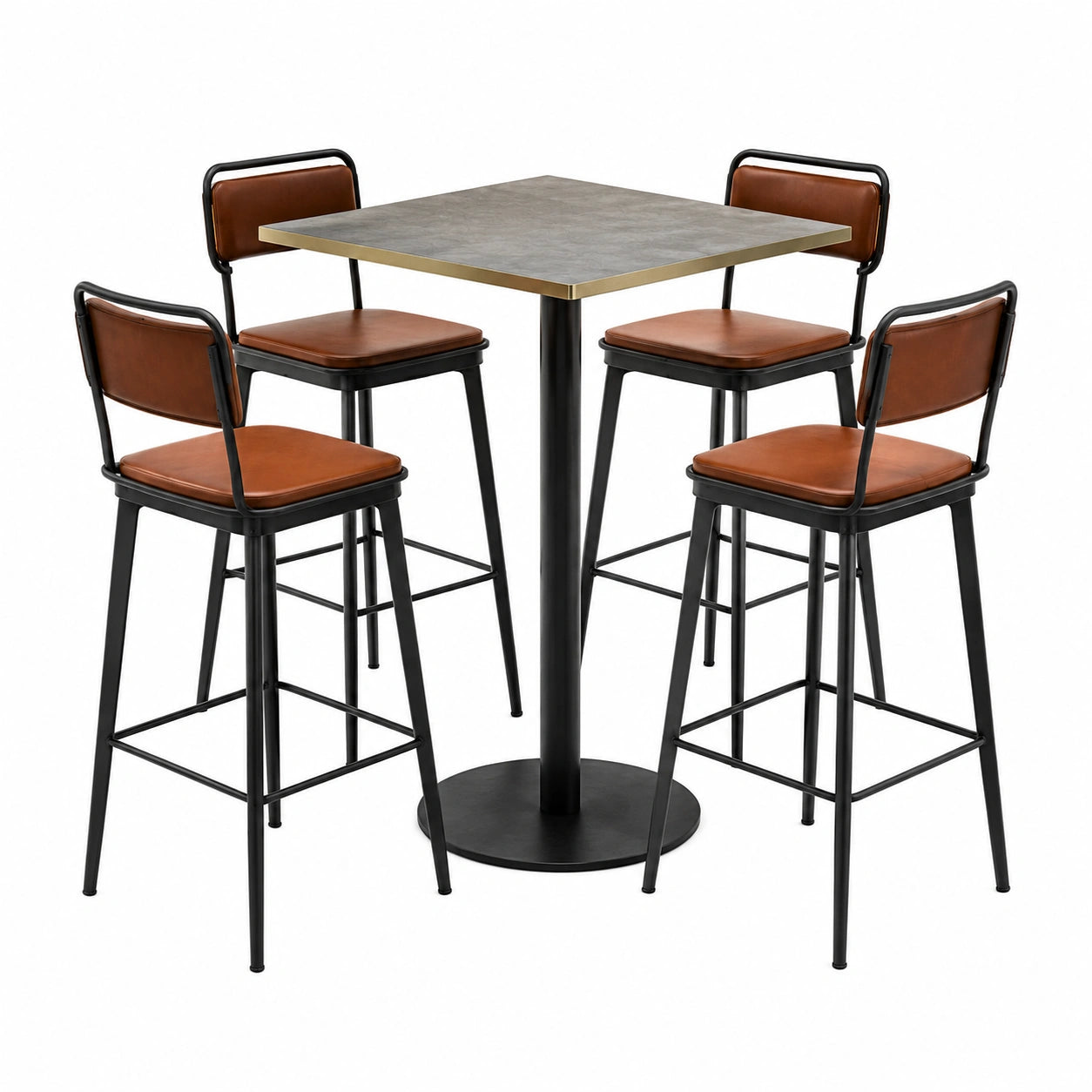 Conjunto de Mesa Cuadrada y 4 Taburetes de Madera y Metal Negro
