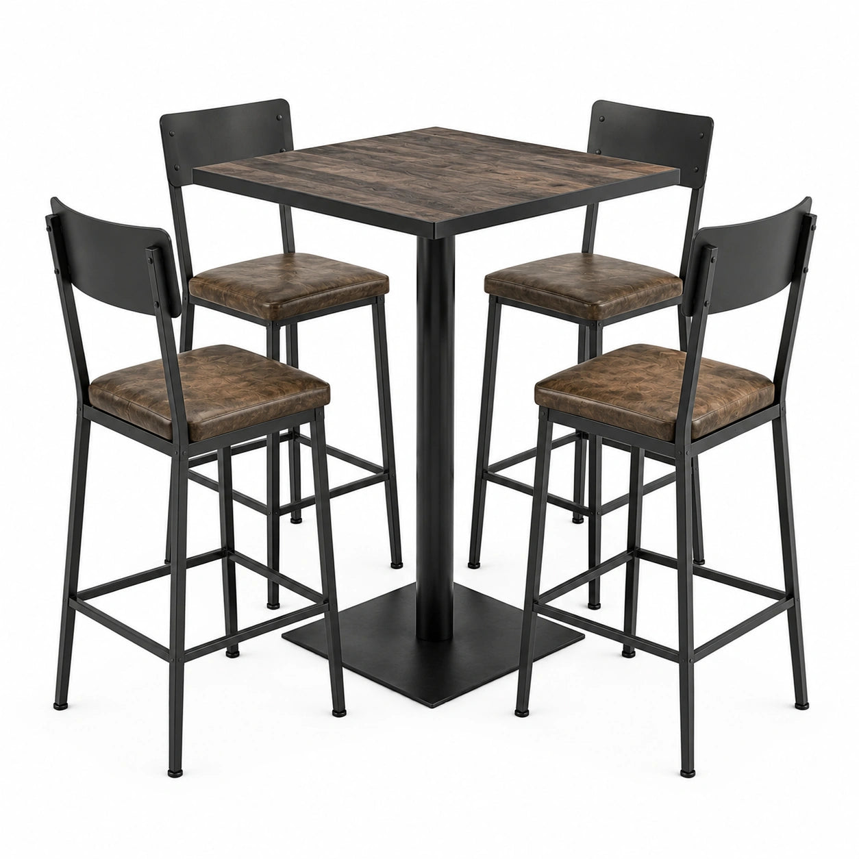 Conjunto de Mesa Alta Redonda con Taburetes de Madera y Cuero Sintético Verde