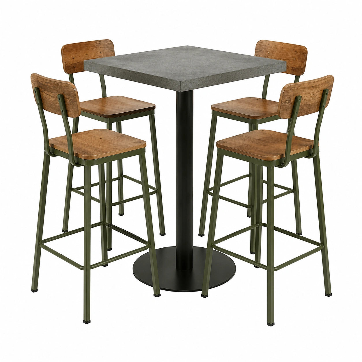 Conjunto de Mesa Alta de Madera y Metal con 4 Taburetes