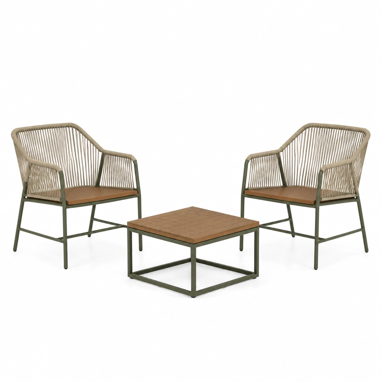 Conjunto de Muebles de Jardín de Metal y Madera Verde y Marrón