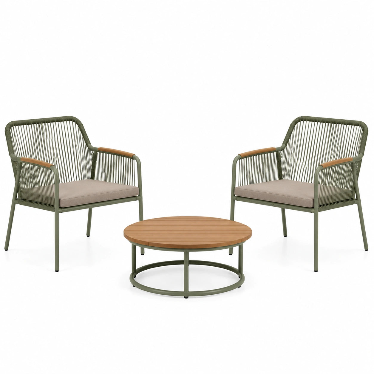 Conjunto de muebles de exterior con sillones de metal y mesa de cerámica
