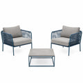 Conjunto de Exterior: 2 Sillas de Aluminio y Cuerda Azul con Mesa de Madera