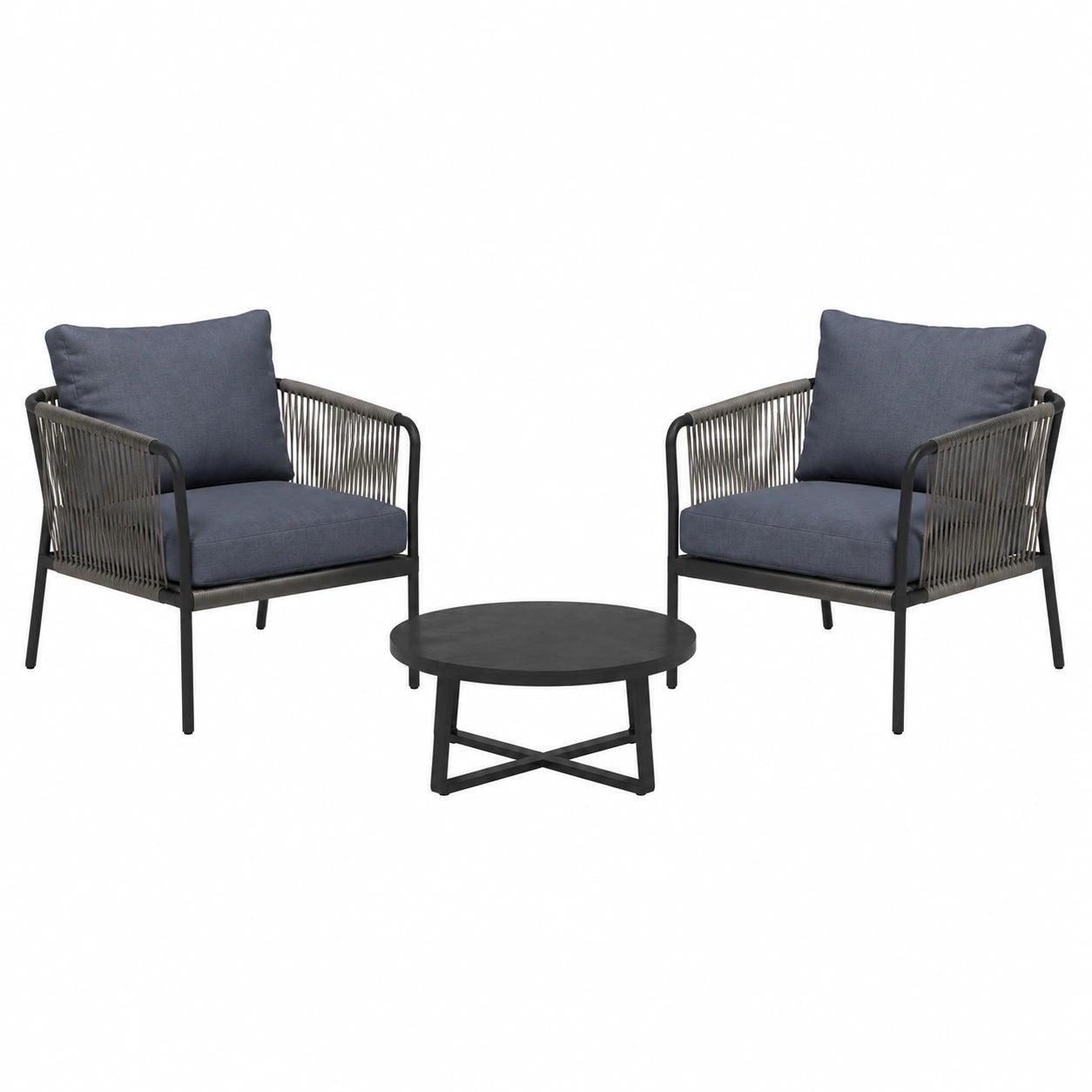 Conjunto de Jardín de Aluminio y Madera con 2 Sillones