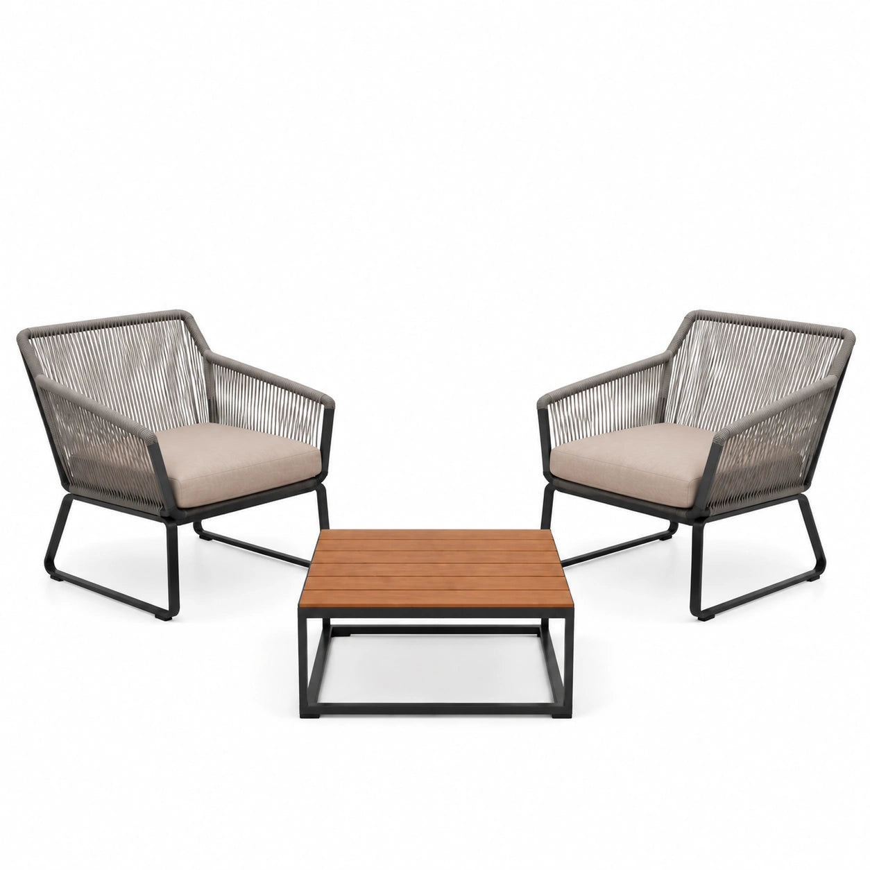 Conjunto de Exterior: 2 Sillones y Mesa de Centro de Aluminio y Cuerda