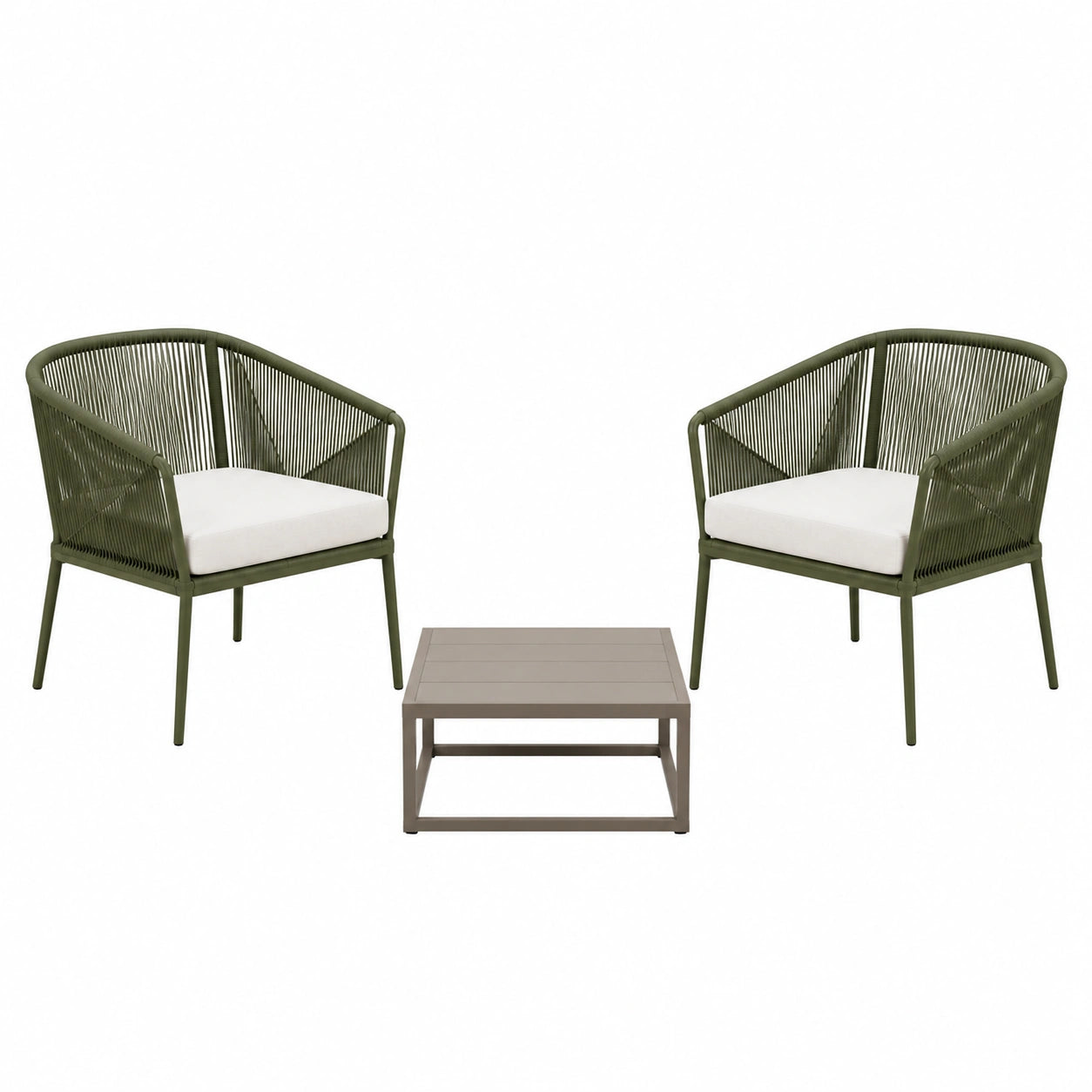 Conjunto de Muebles para Exterior: Sillones de Cuerda Sintética y Mesa de Madera