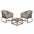 Conjunto de muebles de exterior de 3 piezas - 2 sillas con cuerda y madera de teca, 1 mesa cerámica