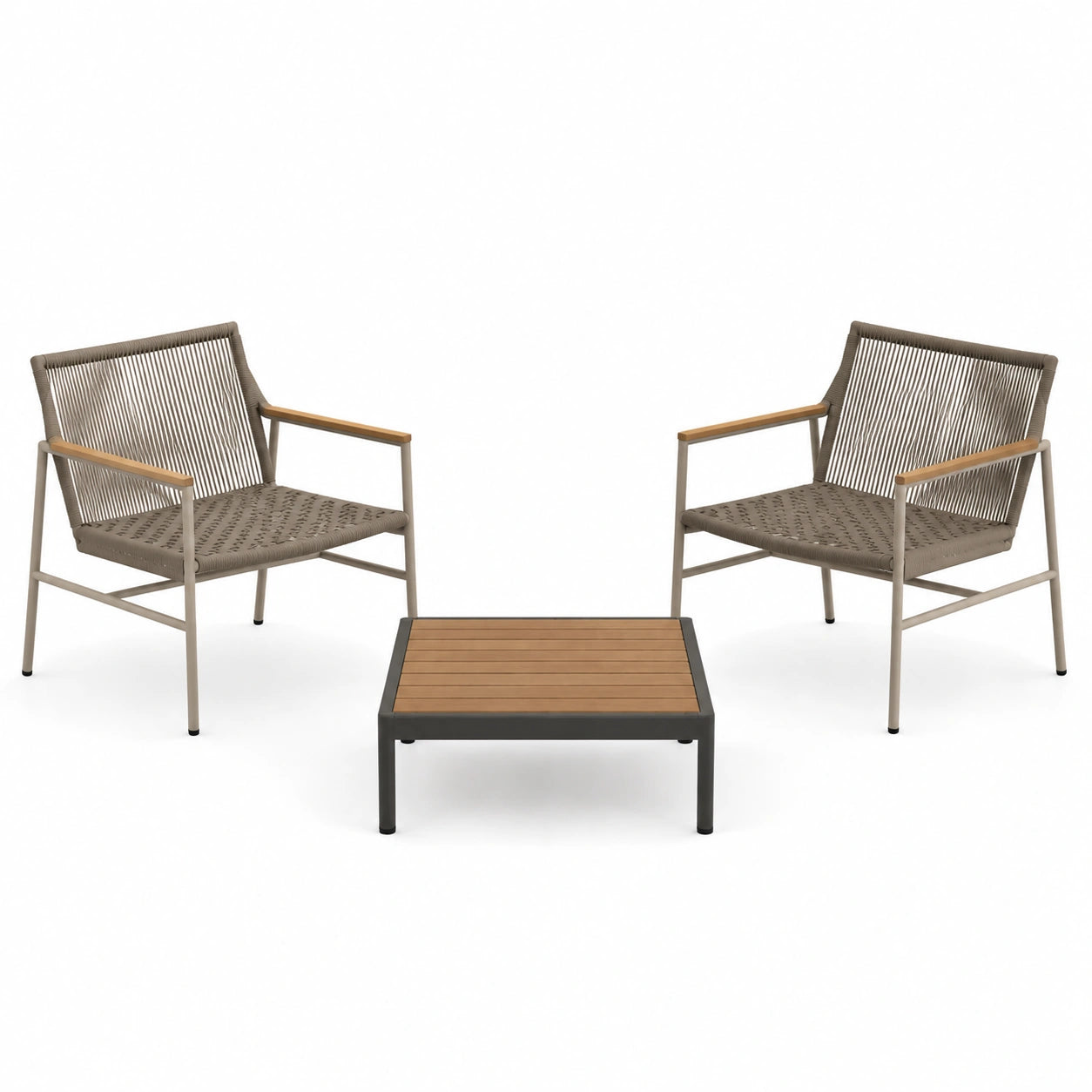 Conjunto de Sofá de Tela Beige y PU Marrón con Mesa de Centro de Mármol