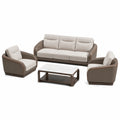Conjunto de Sofás de Sala de Cuero Sintético, Blanco y Gris, Incluye Sofá 3 Plazas, Sillones y Mesa