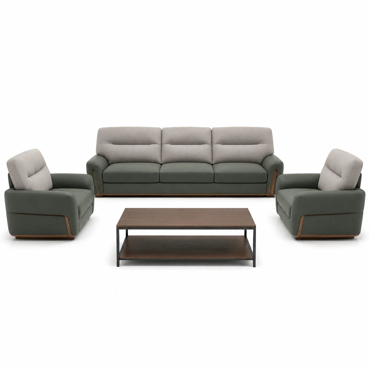 Conjunto de Sofás 2+1+1 de Cuero Sintético y Tela con Mesa de Centro de Mármol