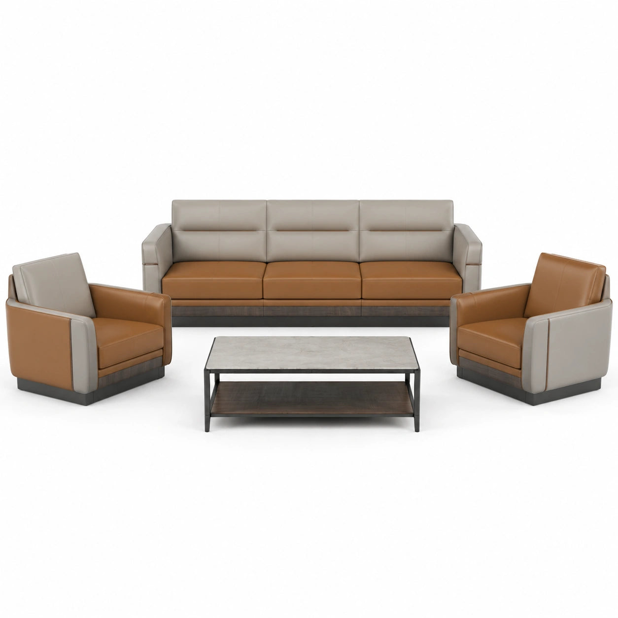 Juego de Sofá y Sillones de Cuero PU Beige/Verde con Mesa de Centro de Mármol
