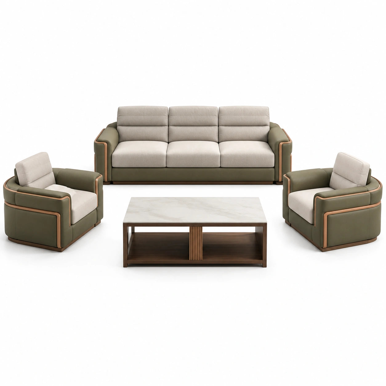 Juego de Sofá Beige con Mesa de Centro de Madera