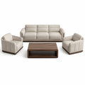 Conjunto de Sofás de Tres Plazas y Dos Individuales con Mesa de Centro de Madera y Mármol Beige y Verde