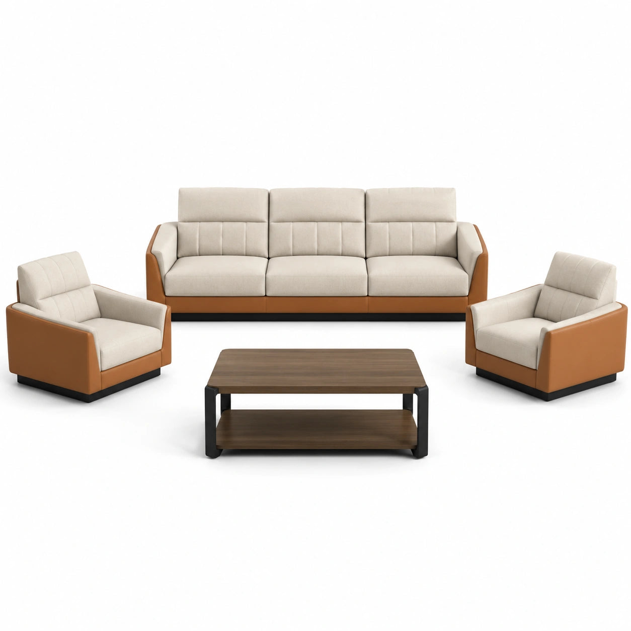 Conjunto de Sofás de Tela y Cuero Sintético con Mesa de Centro