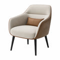 Sillón de tela beige y cuero sintético marrón con patas metálicas negras