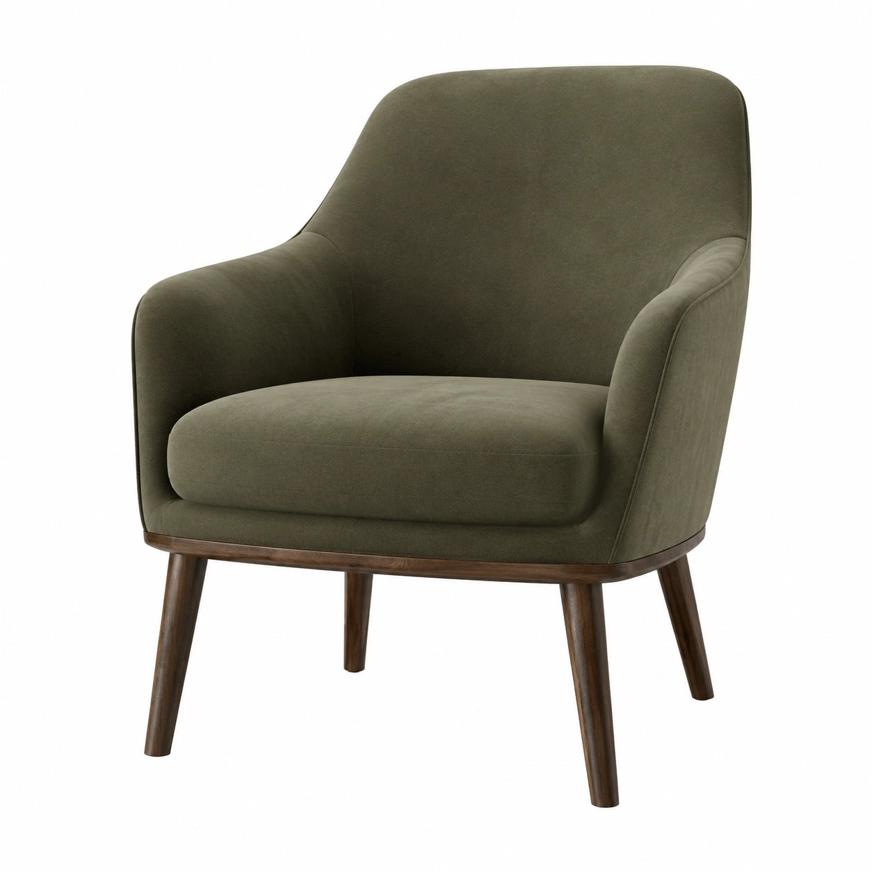 Silla de tela de poliéster verde oliva con patas de madera