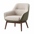 Sillón de Tela Beige y PU Verde con Patas de Madera