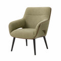 Silla con brazos de poliéster verde con estructura de madera y patas de metal