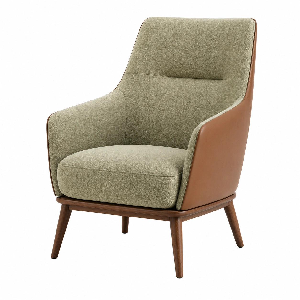 Sillón de cuero PU y tela de poliéster con patas de madera