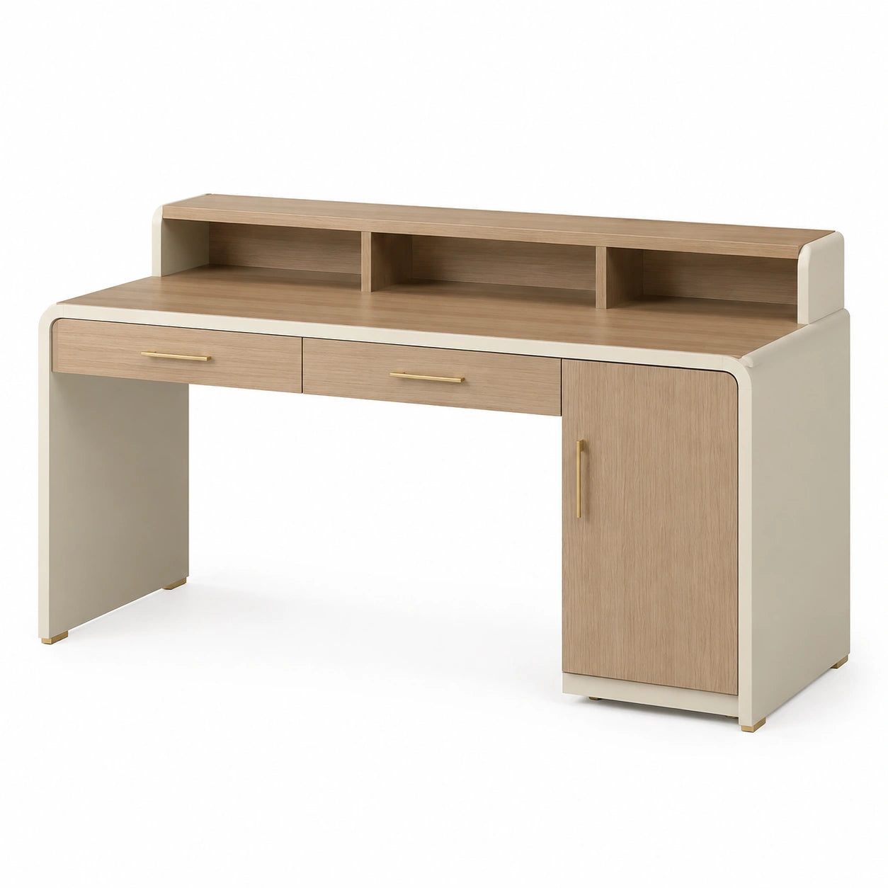 Escritorio de Madera y Metal con Cajones de Color Gris y Roble