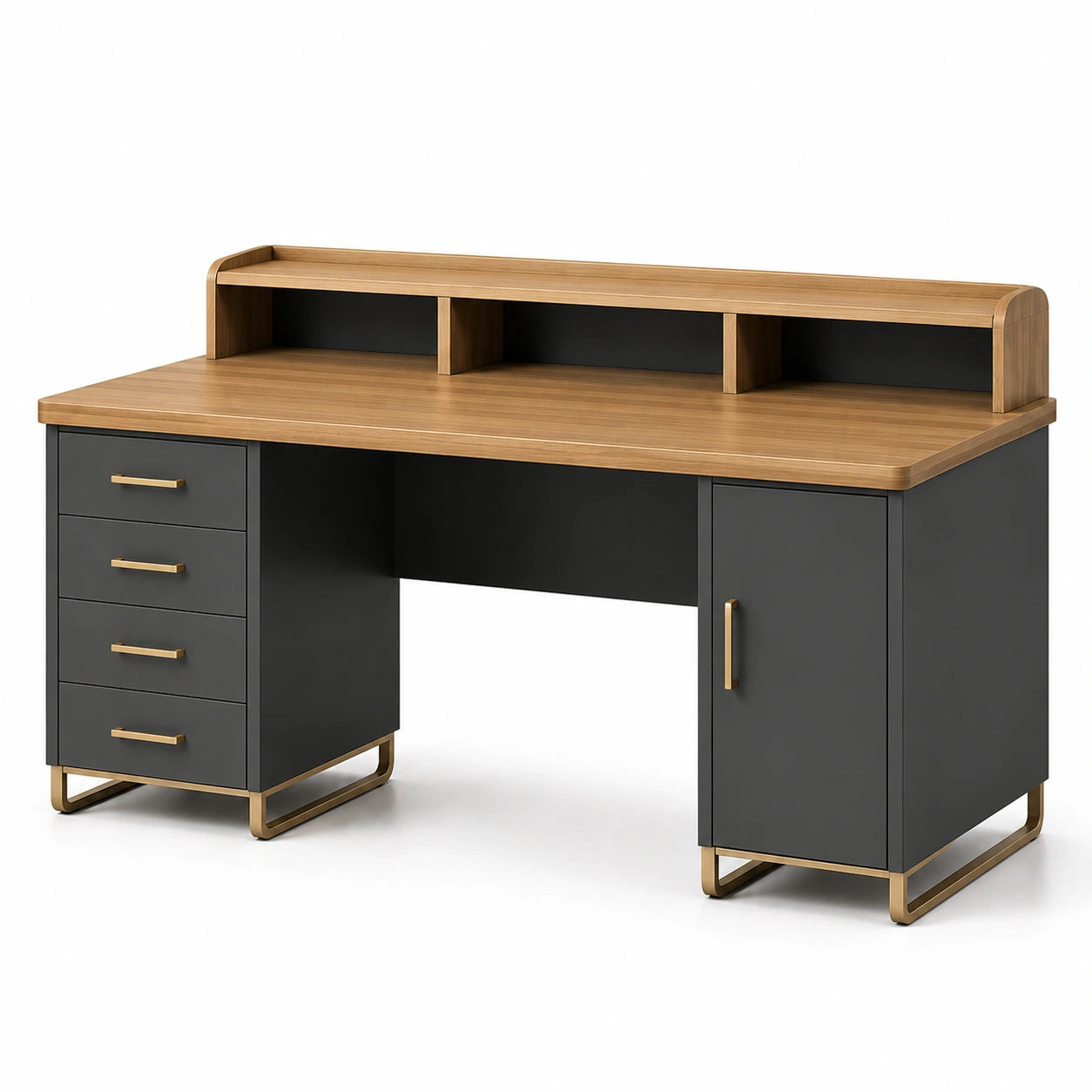 Escritorio de madera con estantes y cajones de MDF 135x55x92 cm