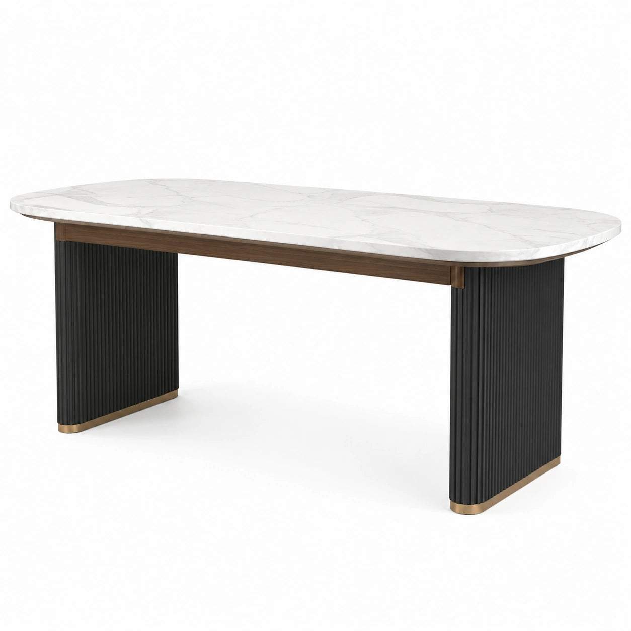 Mesa de comedor de mármol con base de metal dorado
