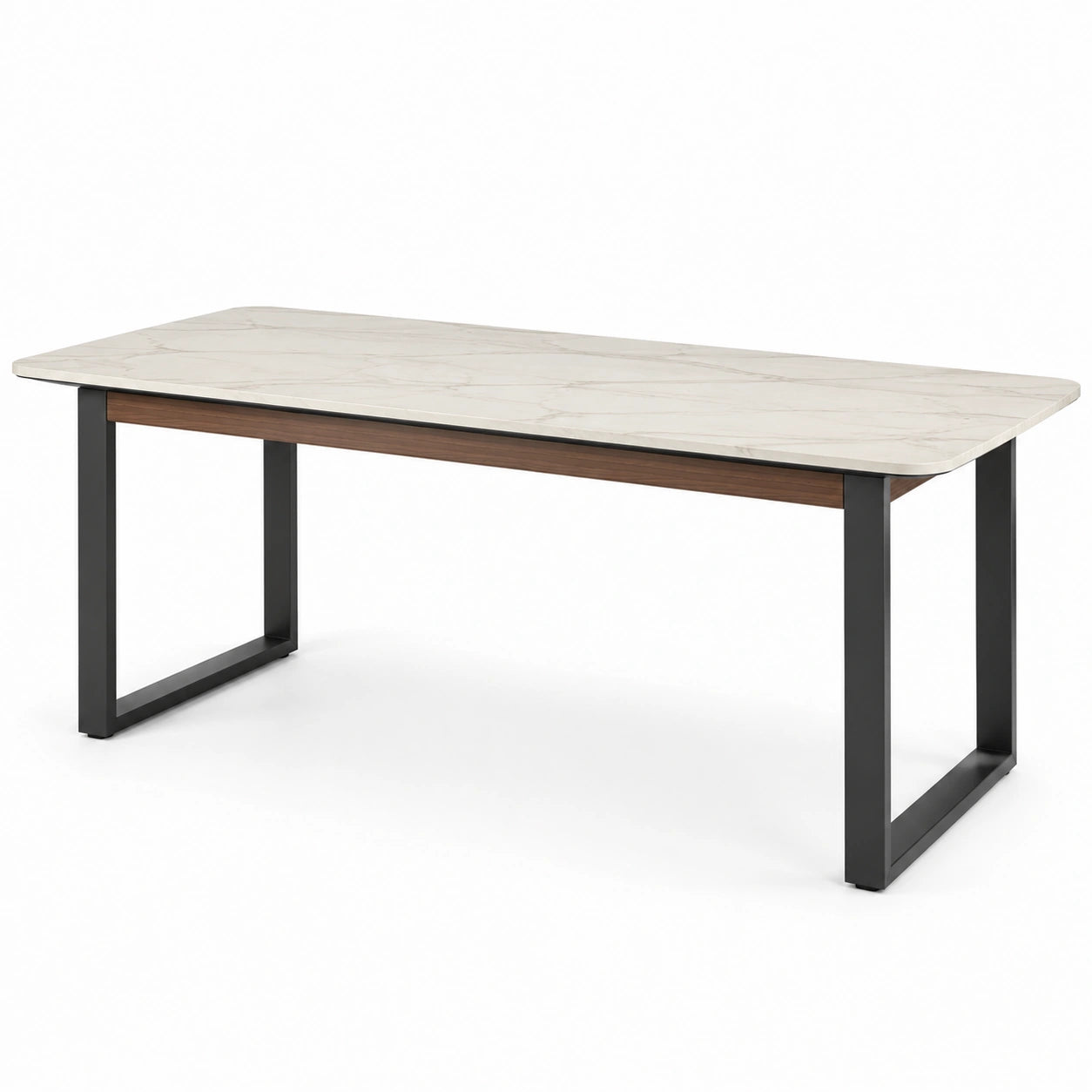 Mesa de Comedor Rectangular de MDF y Acero con Detalles en Madera Color Beige