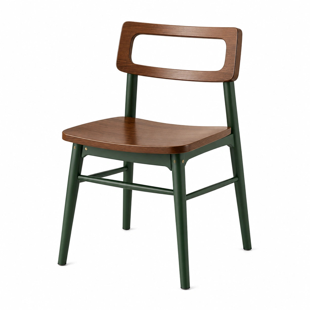 Silla de madera y metal con detalles en marrón y beige