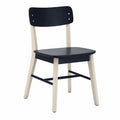 Silla de madera y metal con respaldo rojo y asiento de roble