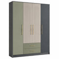 Armario de 3 puertas con 2 cajones de MDF Verde menta y Gris 180x120x60 cm