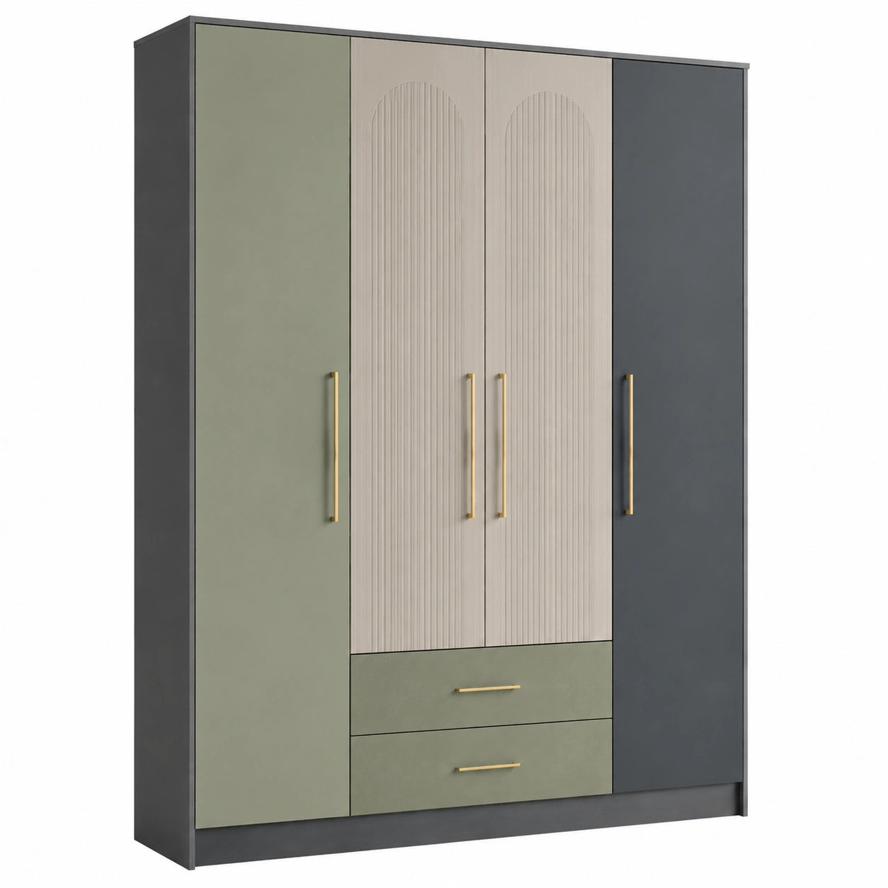 Armario de 3 puertas con 2 cajones de MDF Verde menta y Gris 180x120x60 cm