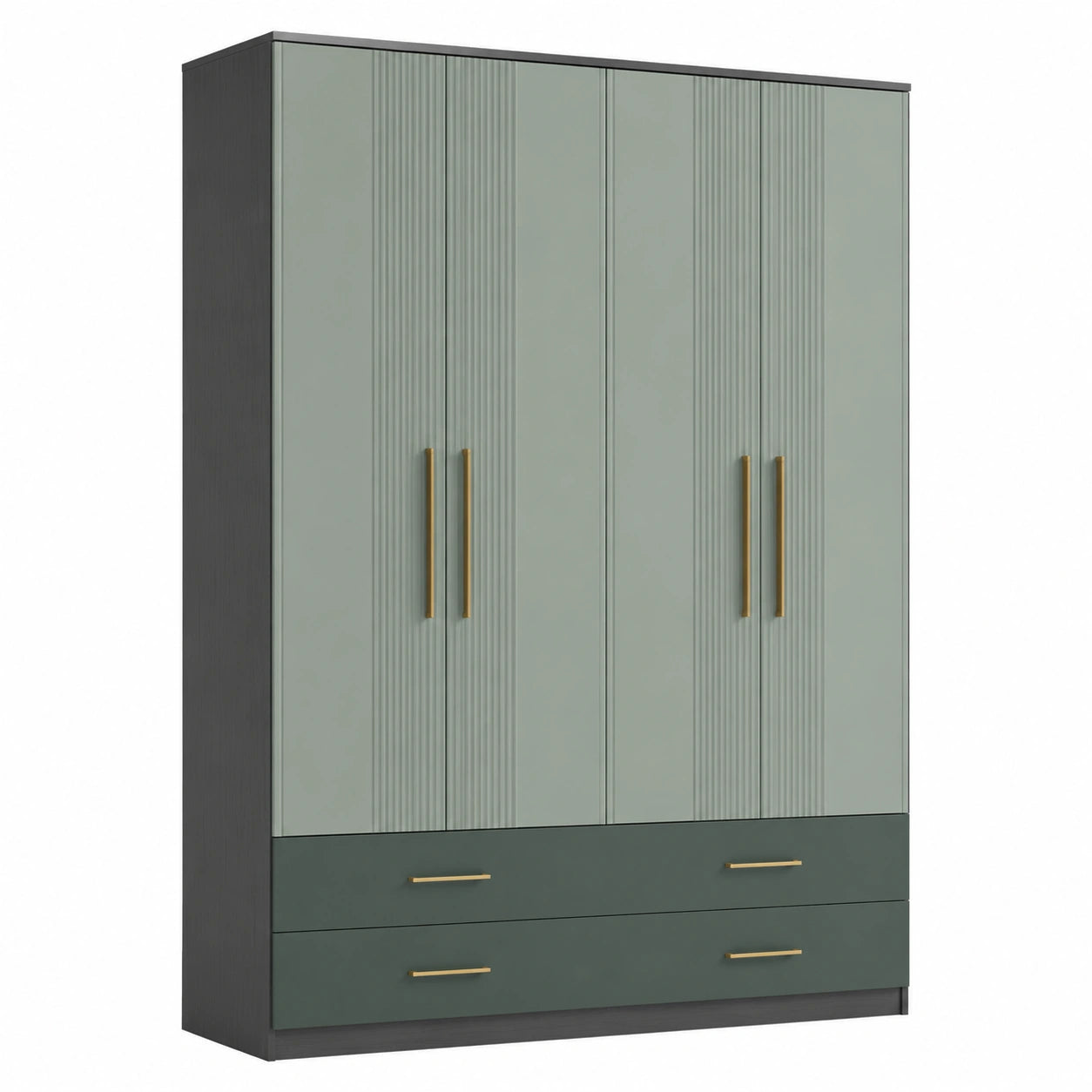 Armario de Madera MDF Azul y Beige con 3 Puertas y 2 Cajones