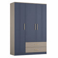Armario de Madera de Tres Puertas con Tiradores Metálicos en Azul y Beige, 200 cm de Alto