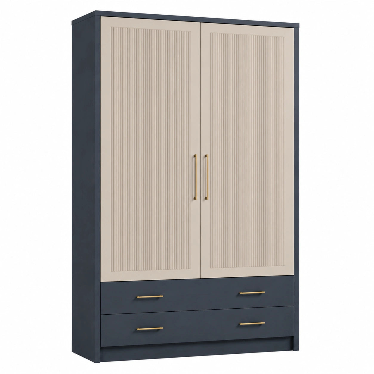 Armario de Madera Contrachapada Marrón y Azul con Puertas y Cajones 180x120x50 cm