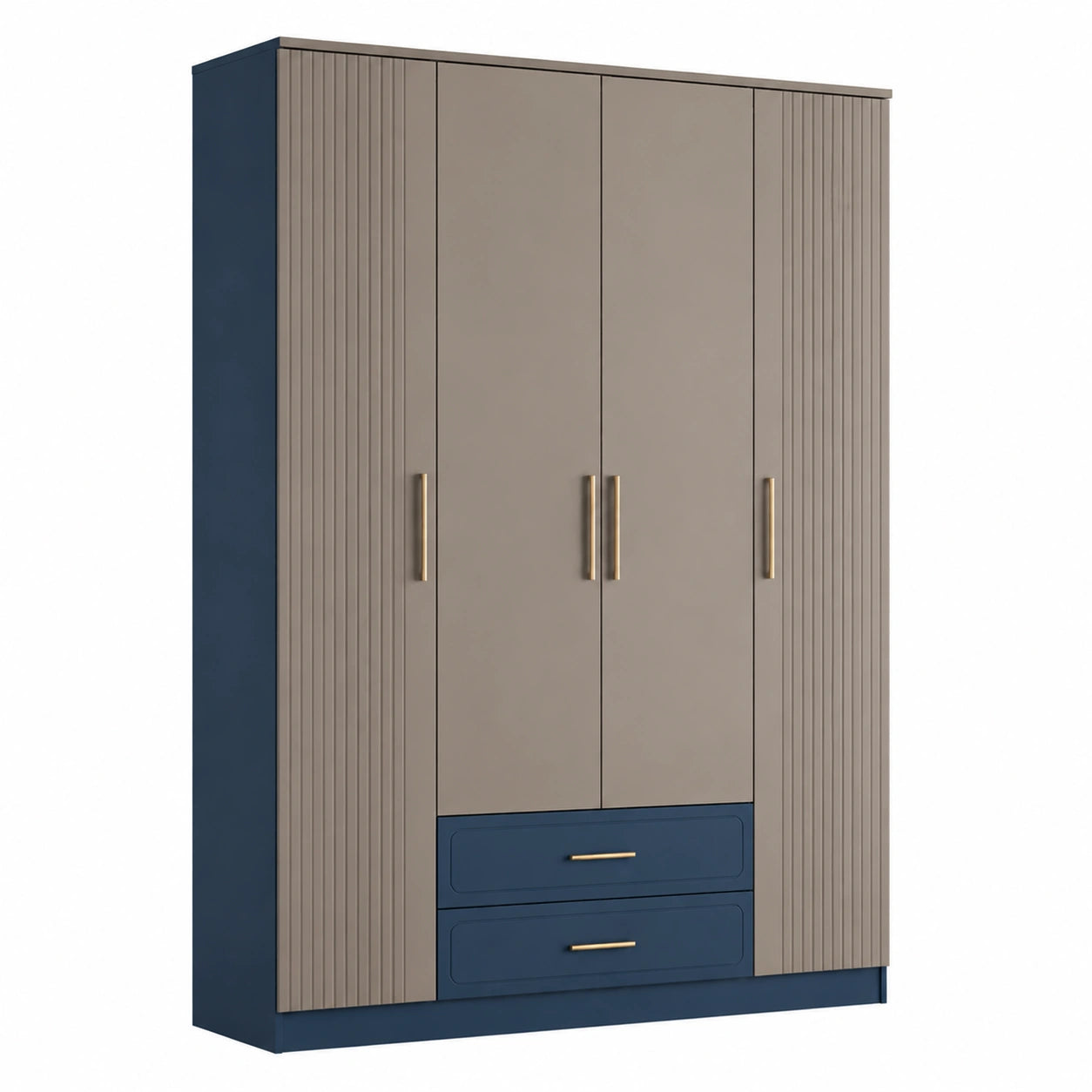 Armario de 3 puertas y 2 cajones en MDF y melamina color Blanco y Roble Claro