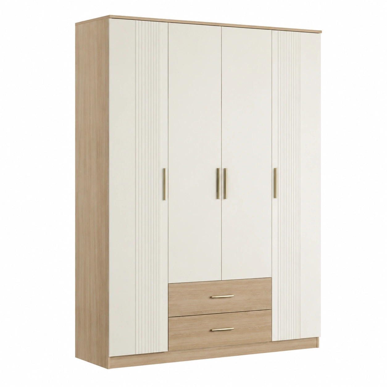 Armario de 4 puertas en Crema con 2 cajones de Madera Contrachapada