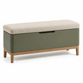 Baúl con Asiento de Tela Beige y Madera